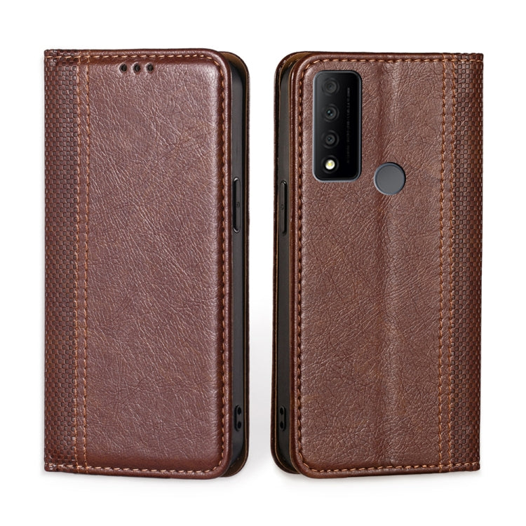For TCL 30 V 5G T781S Grid Texture Magnetic Flip Leather Phone Case