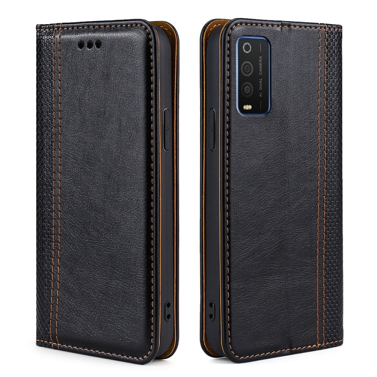 For TCL 205 Grid Texture Magnetic Flip Leather Phone Case