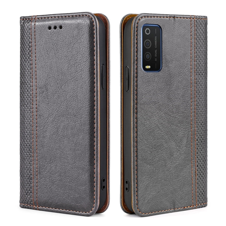 For TCL 205 Grid Texture Magnetic Flip Leather Phone Case