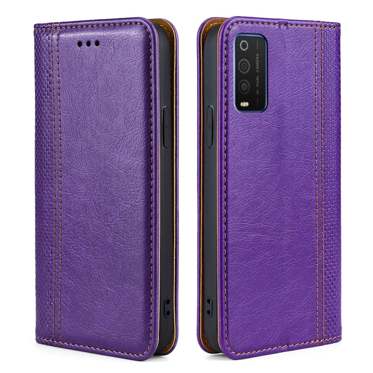 For TCL 205 Grid Texture Magnetic Flip Leather Phone Case