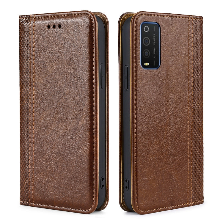 For TCL 205 Grid Texture Magnetic Flip Leather Phone Case