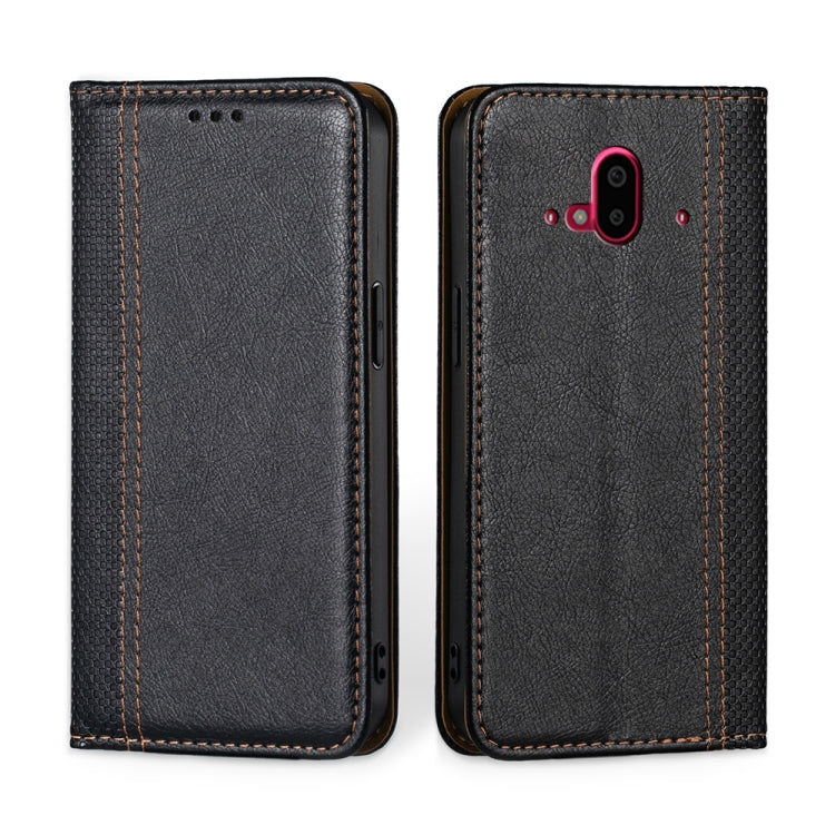 For Fujitsu Arrows F-52B Grid Texture Magnetic Flip Leather Phone Case