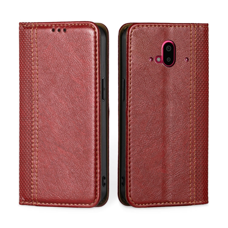 For Fujitsu Arrows F-52B Grid Texture Magnetic Flip Leather Phone Case