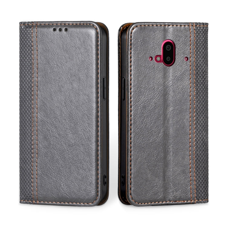 For Fujitsu Arrows F-52B Grid Texture Magnetic Flip Leather Phone Case