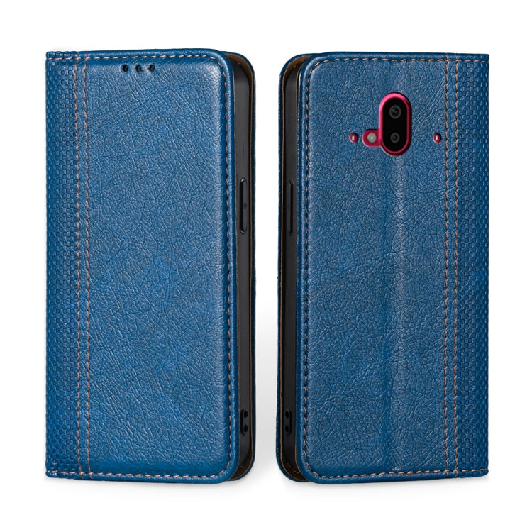 For Fujitsu Arrows F-52B Grid Texture Magnetic Flip Leather Phone Case