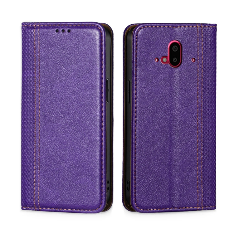 For Fujitsu Arrows F-52B Grid Texture Magnetic Flip Leather Phone Case