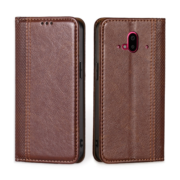 For Fujitsu Arrows F-52B Grid Texture Magnetic Flip Leather Phone Case