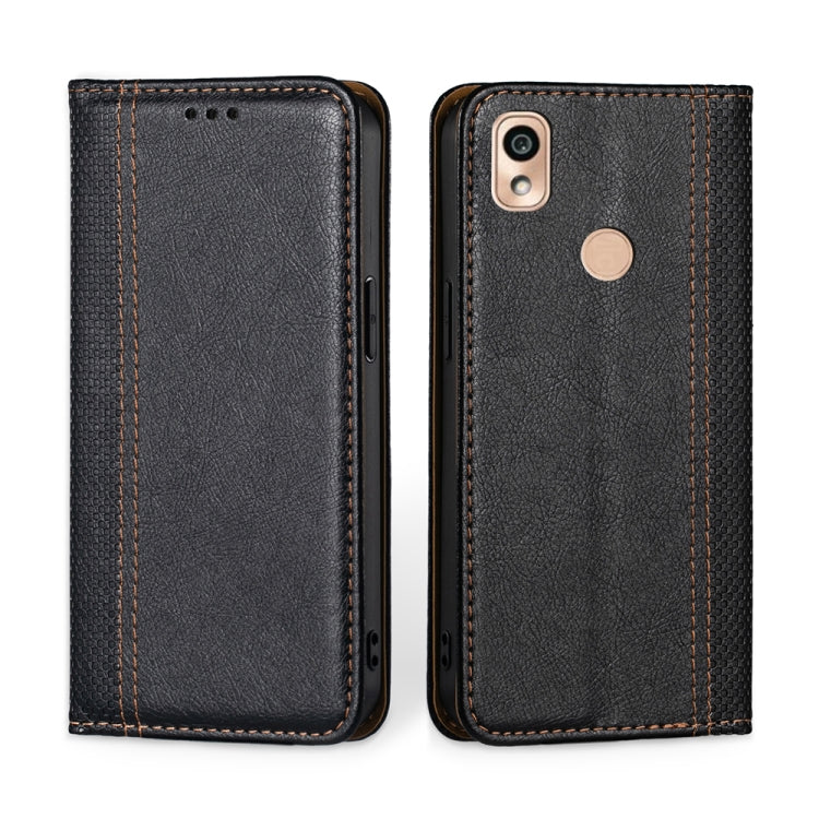 For Kyocera KY-51B Grid Texture Magnetic Flip Leather Phone Case