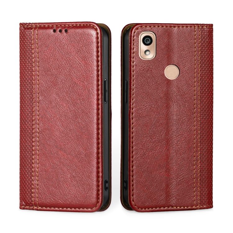 For Kyocera KY-51B Grid Texture Magnetic Flip Leather Phone Case
