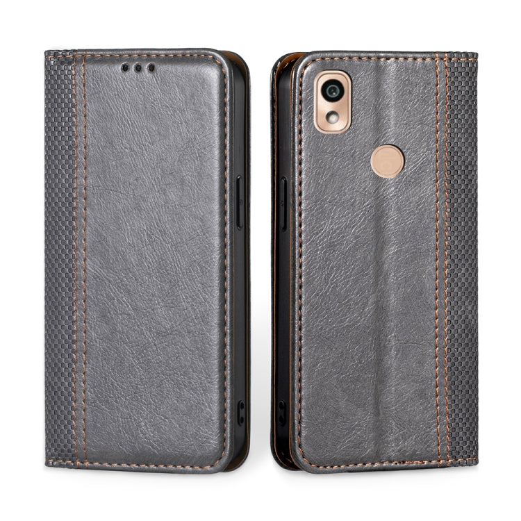 For Kyocera KY-51B Grid Texture Magnetic Flip Leather Phone Case