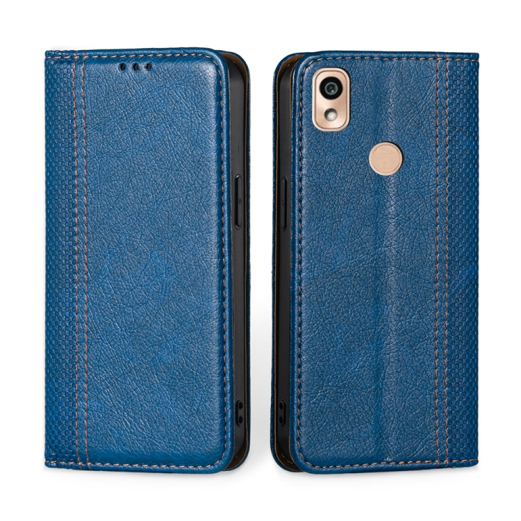 For Kyocera KY-51B Grid Texture Magnetic Flip Leather Phone Case
