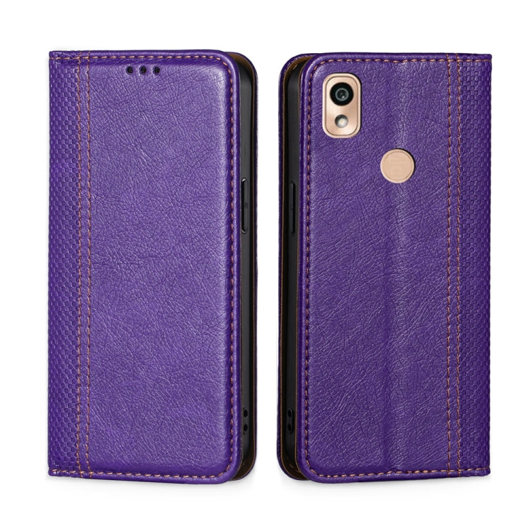 For Kyocera KY-51B Grid Texture Magnetic Flip Leather Phone Case