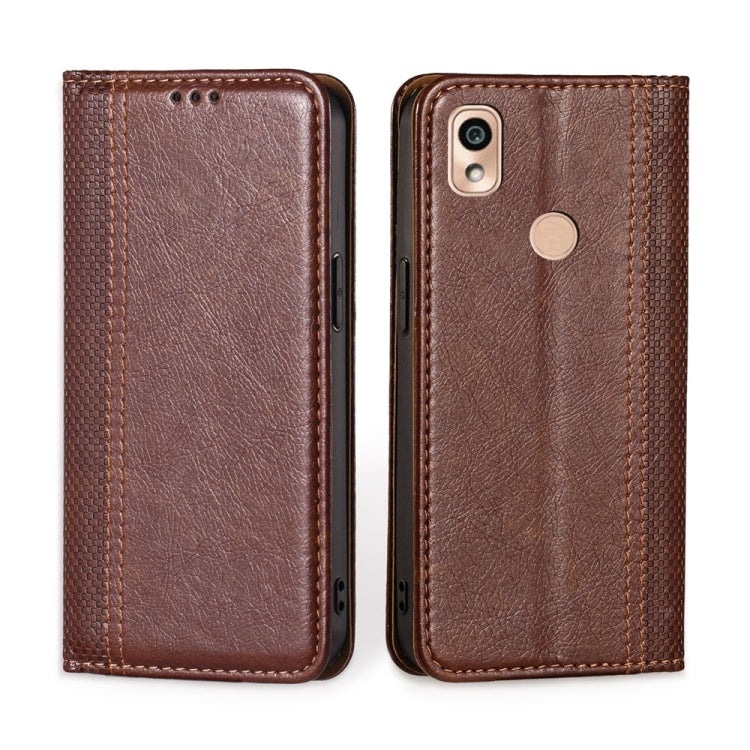 For Kyocera KY-51B Grid Texture Magnetic Flip Leather Phone Case