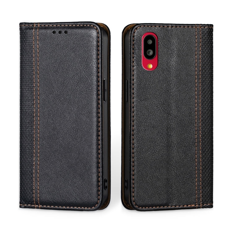 For Sharp Simple Sumaho 6 / A201SH Grid Texture Magnetic Flip Leather Phone Case