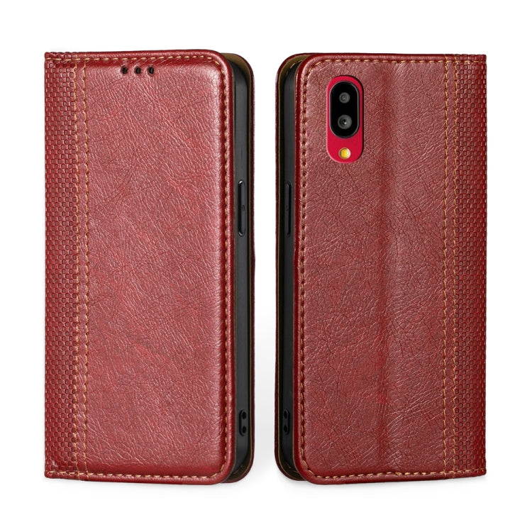 For Sharp Simple Sumaho 6 / A201SH Grid Texture Magnetic Flip Leather Phone Case