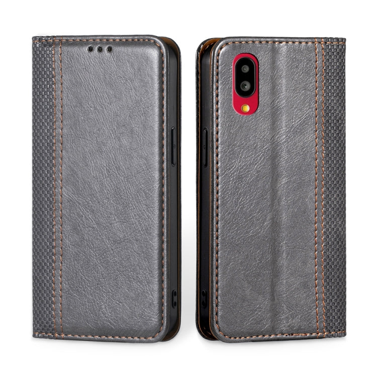 For Sharp Simple Sumaho 6 / A201SH Grid Texture Magnetic Flip Leather Phone Case