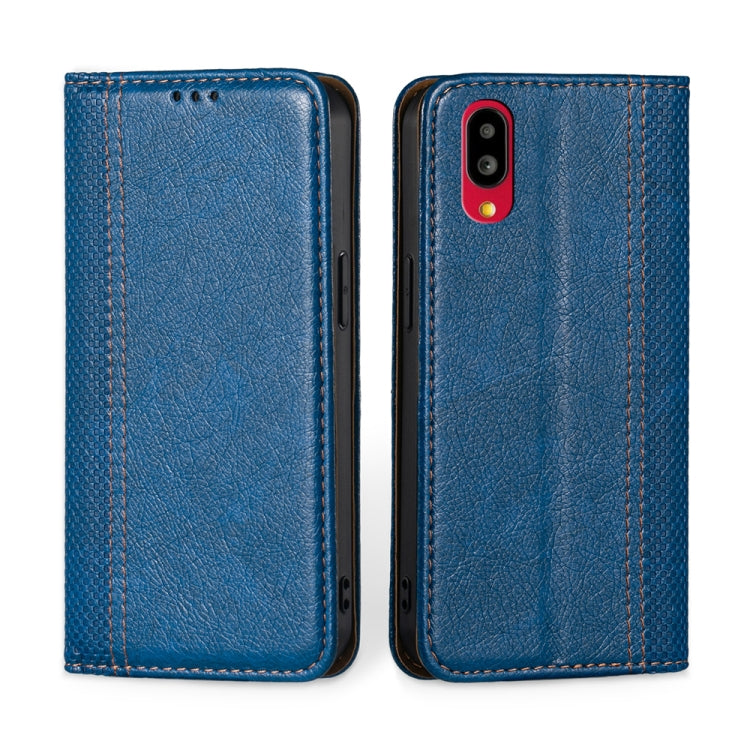 For Sharp Simple Sumaho 6 / A201SH Grid Texture Magnetic Flip Leather Phone Case