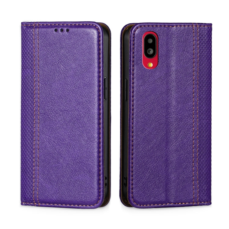 For Sharp Simple Sumaho 6 / A201SH Grid Texture Magnetic Flip Leather Phone Case