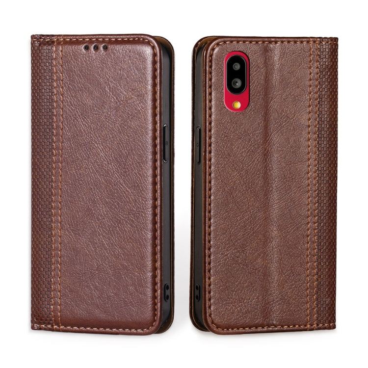 For Sharp Simple Sumaho 6 / A201SH Grid Texture Magnetic Flip Leather Phone Case