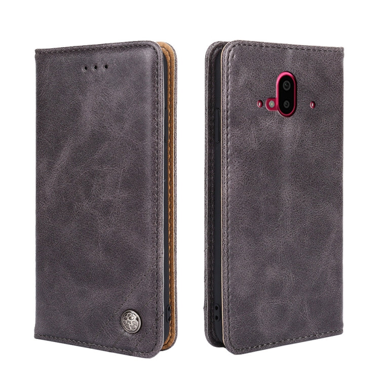For Fujitsu Arrows F-52B Non-Magnetic Retro Texture Leather Phone Case
