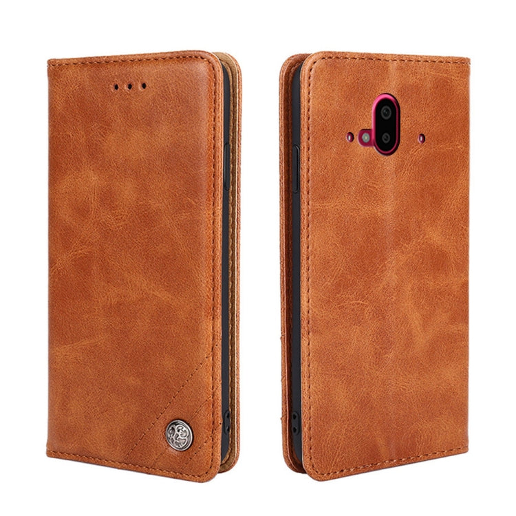 For Fujitsu Arrows F-52B Non-Magnetic Retro Texture Leather Phone Case