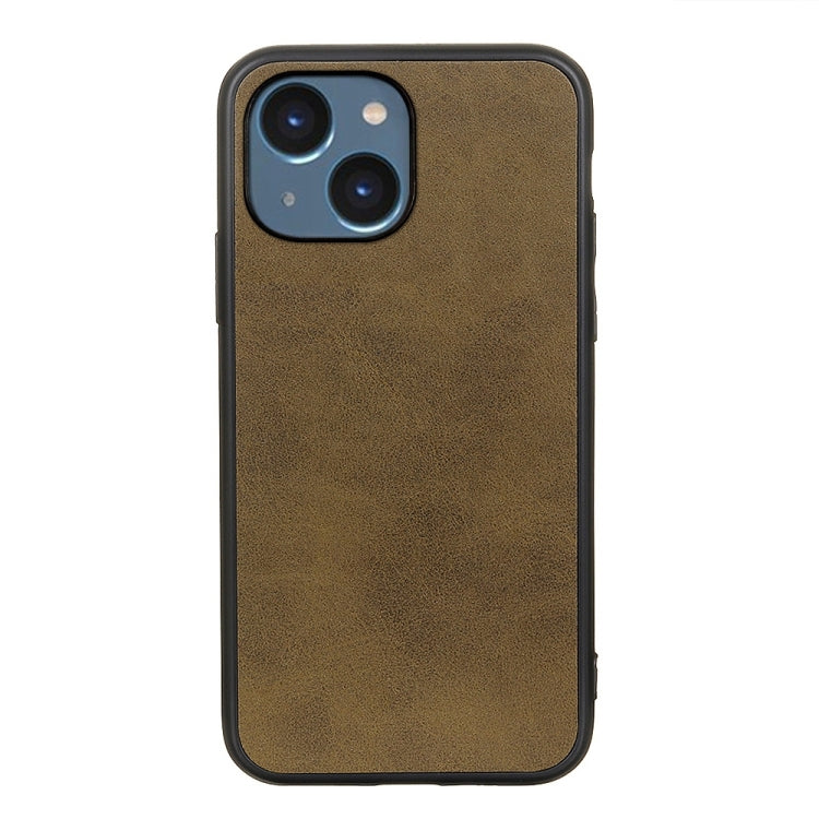 For iPhone 14 Plus  Accurate Hole Two-color Calf Texture Shockproof Phone Case