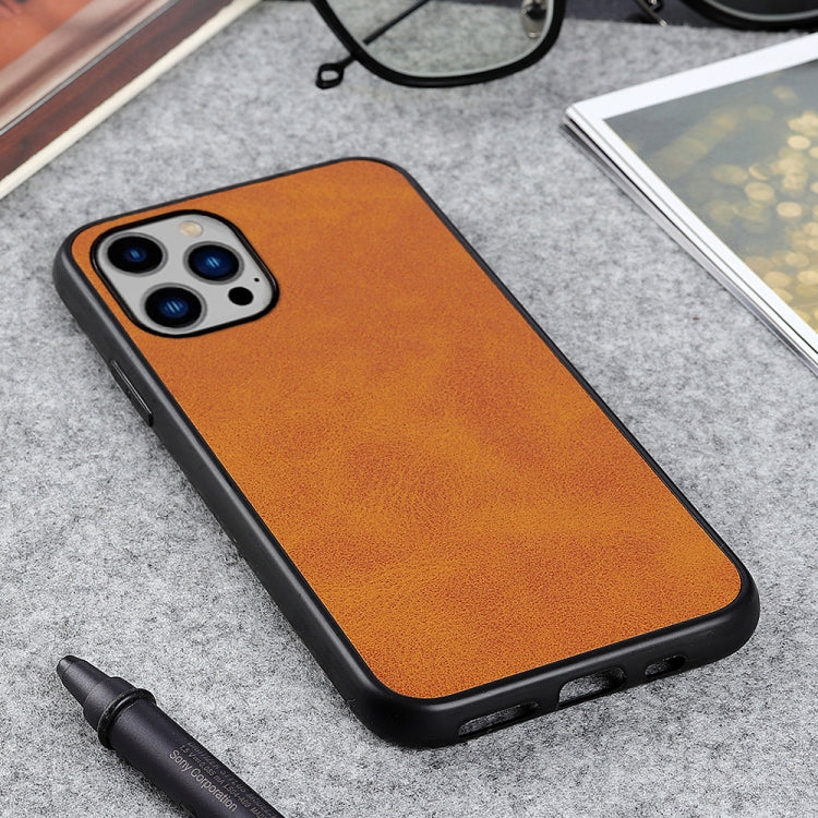 For iPhone 14 Plus  Accurate Hole Two-color Calf Texture Shockproof Phone Case