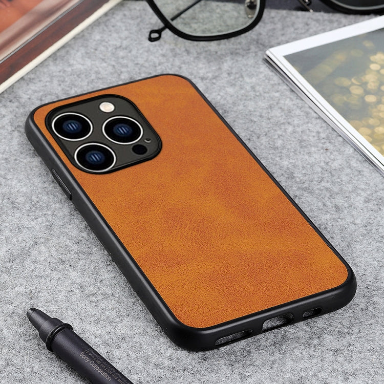 For iPhone 14 Pro Accurate Hole Two-color Calf Texture Shockproof Phone Case
