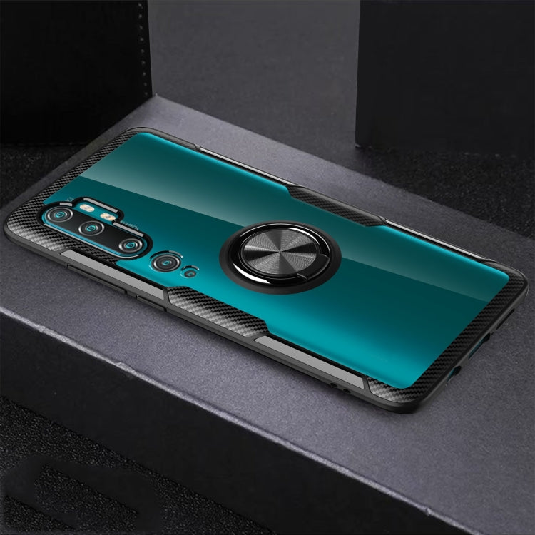 For Xiaomi CC9 Pro Shockproof Transparent TPU + Acrylic Protective Case with Ring Holder