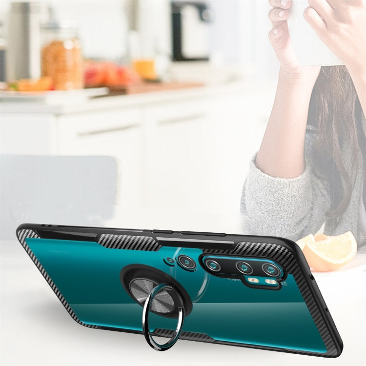 For Xiaomi CC9 Pro Shockproof Transparent TPU + Acrylic Protective Case with Ring Holder