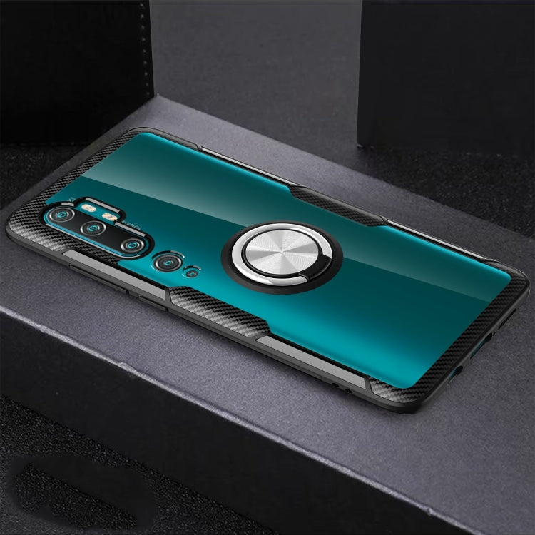 For Xiaomi CC9 Pro Shockproof Transparent TPU + Acrylic Protective Case with Ring Holder