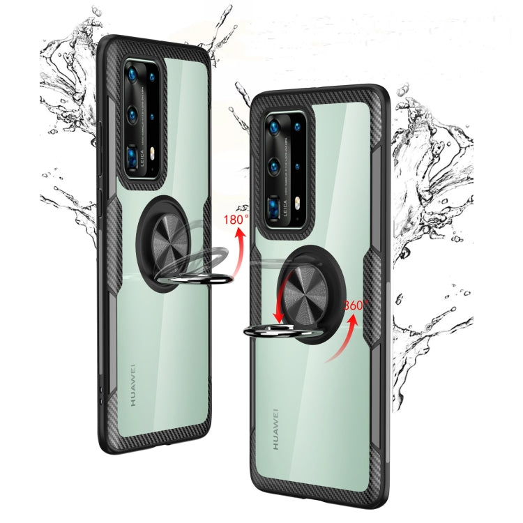 For Huawei P40 Pro Shockproof Transparent TPU + Acrylic Protective Case with Ring Holder