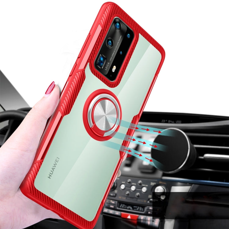 For Huawei P40 Pro Shockproof Transparent TPU + Acrylic Protective Case with Ring Holder