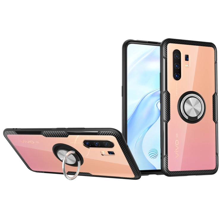 For Vivo X30 Pro Shockproof Transparent TPU + Acrylic Protective Case with Ring Holder