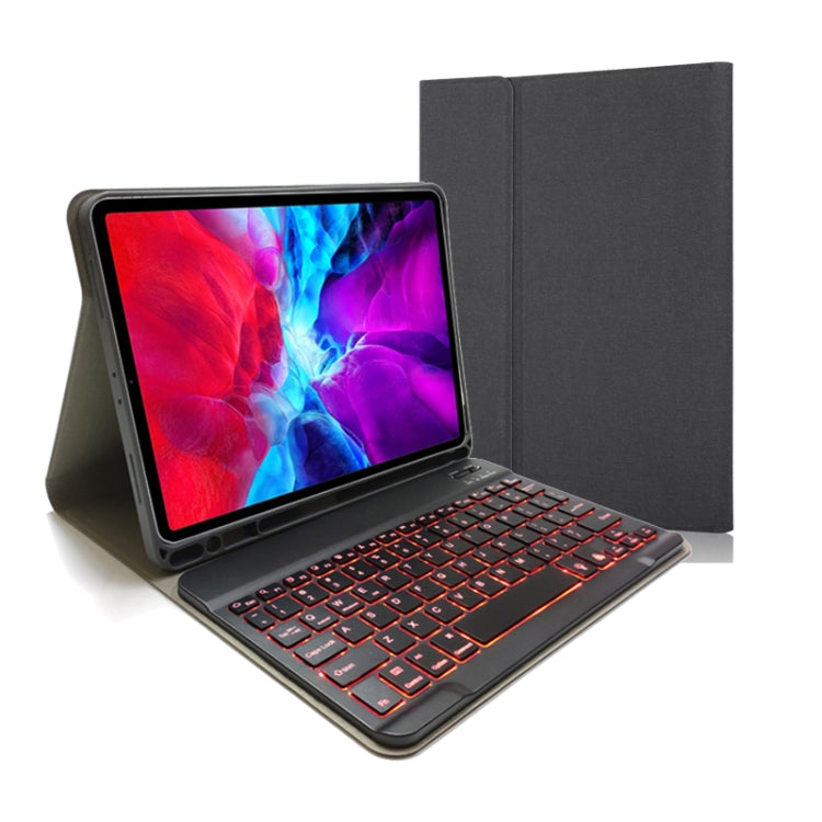 RK11D Backlight Cloth Texture Detachable Magnetic Bluetooth Keyboard Horizontal Flip Leather Tablet Case for iPad Pro 11 2020 / 2018 with Holder & Pen Slot