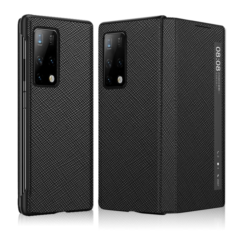 For Huawei Mate X2 Cross Texture Horizontal Flip Leather Phone Case with Smart Touch Call Display ID