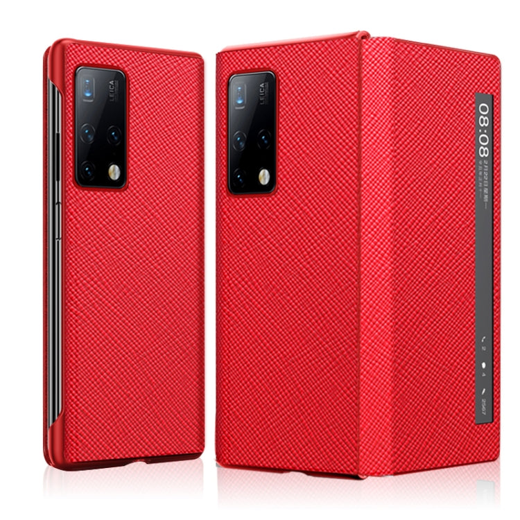 For Huawei Mate X2 Cross Texture Horizontal Flip Leather Phone Case with Smart Touch Call Display ID