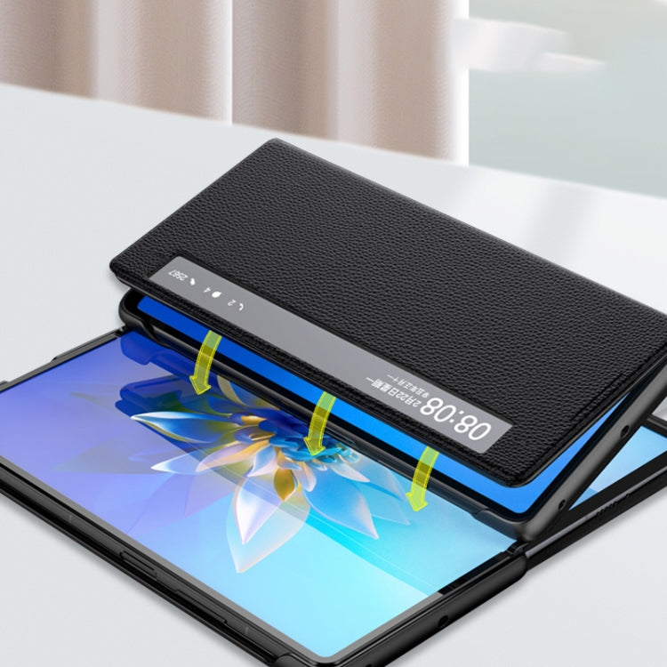 For Huawei Mate X2 Cross Texture Horizontal Flip Leather Phone Case with Smart Touch Call Display ID