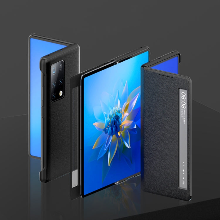 For Huawei Mate X2 Cross Texture Horizontal Flip Leather Phone Case with Smart Touch Call Display ID