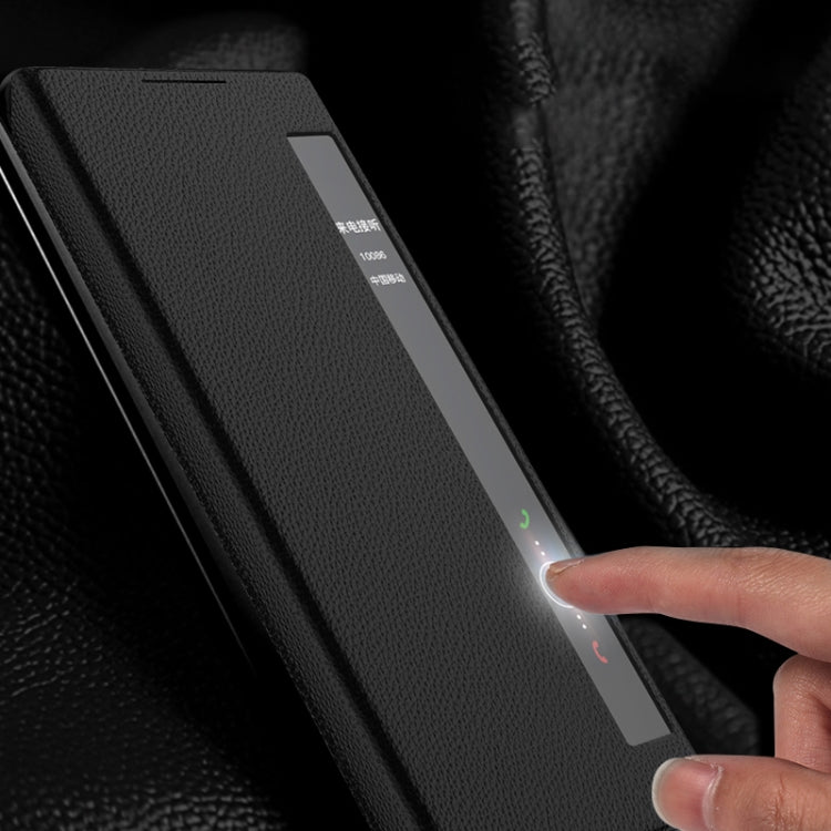 For Huawei Mate X2 Cross Texture Horizontal Flip Leather Phone Case with Smart Touch Call Display ID