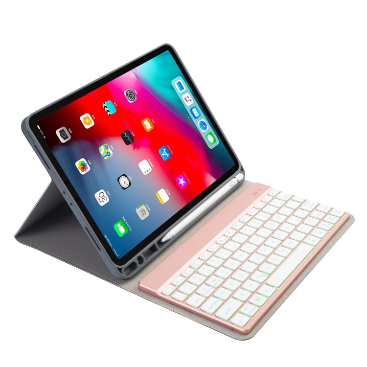 RK11A Backlight TPU Multi Color Light Bluetooth Keyboard Horizontal Flip Leather Tablet Case for iPad Pro 11 2020 / 2018 with Holder & Pen Slot