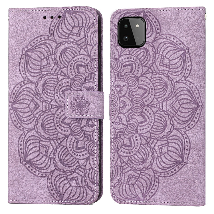 For Samsung Galaxy A22 5G Mandala Embossed Flip Leather Phone Case