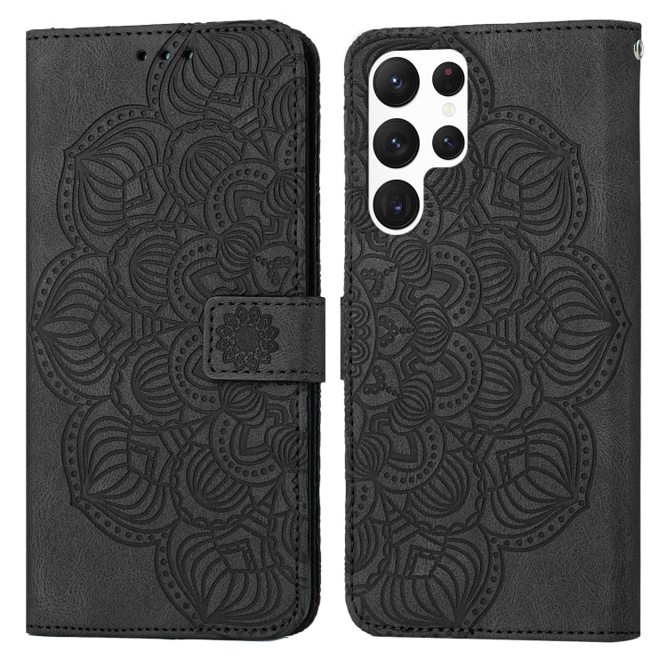 For Samsung Galaxy S22 Ultra 5G Mandala Embossed Flip Leather Phone Case