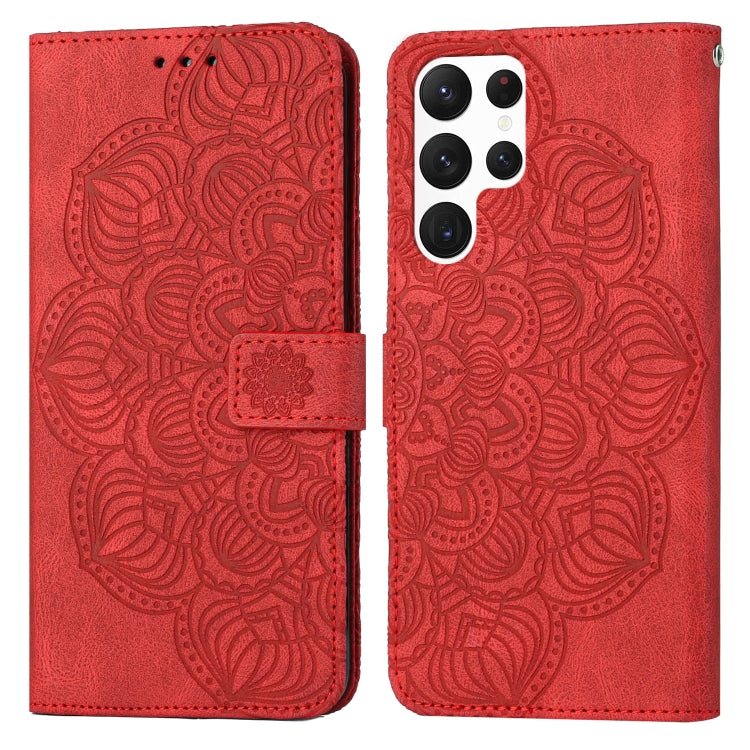 For Samsung Galaxy S22 Ultra 5G Mandala Embossed Flip Leather Phone Case