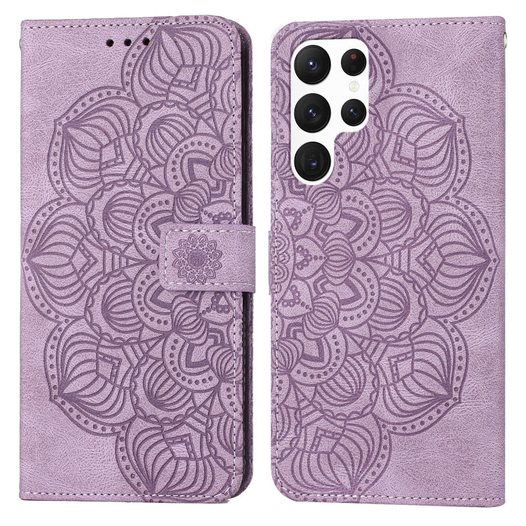 For Samsung Galaxy S22 Ultra 5G Mandala Embossed Flip Leather Phone Case