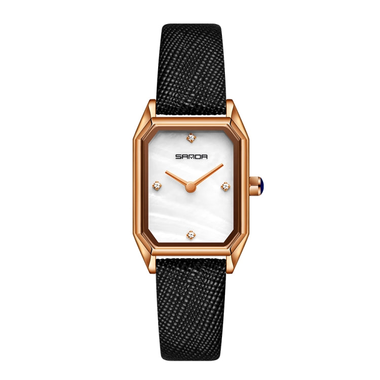 SANDA 1096 Bold Octagonal Dial Waterproof Lady Watch, Style:Leather Band