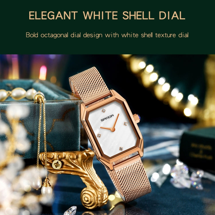 SANDA 1096 Bold Octagonal Dial Waterproof Lady Watch, Style:Leather Band