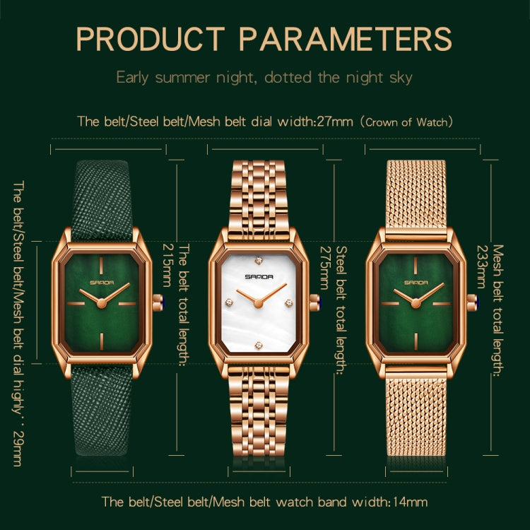 SANDA 1096 Bold Octagonal Dial Waterproof Lady Watch, Style:Mesh Band
