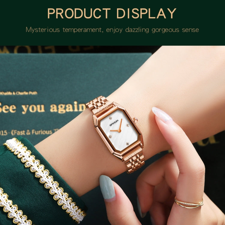 SANDA 1096 Bold Octagonal Dial Waterproof Lady Watch, Style:Steel Band