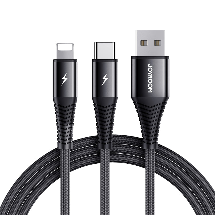 JOYROOM S-1230G12 2 in 1 USB to 8 Pin+USB-C / Type-C Nylon Braid Charging Cable, Length: 1.2m(Black)